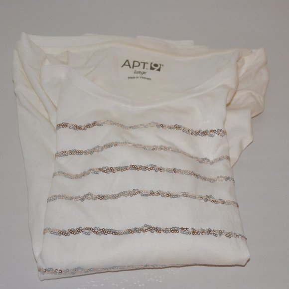 Apt 9 Womens White Top With Silver Sequins Lines Long Sleeve Size Large - Picture 9 of 9